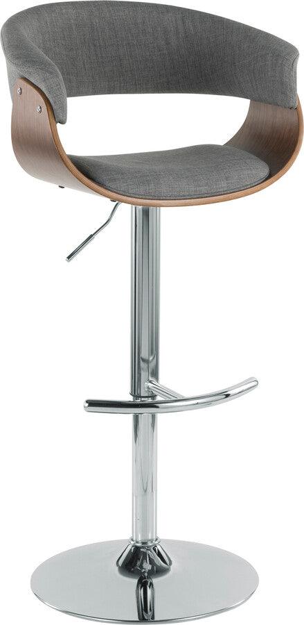 Lumisource Barstools - Vintage Mod Mid-Century Modern Adjustable Barstool with Swivel in Walnut and Light Grey Fabric