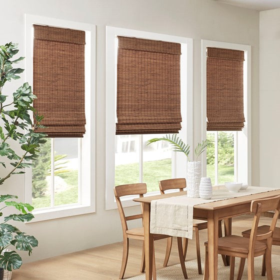 Olliix.com Curtains - Bamboo Light Filtering Roman Shade 64"L Teak