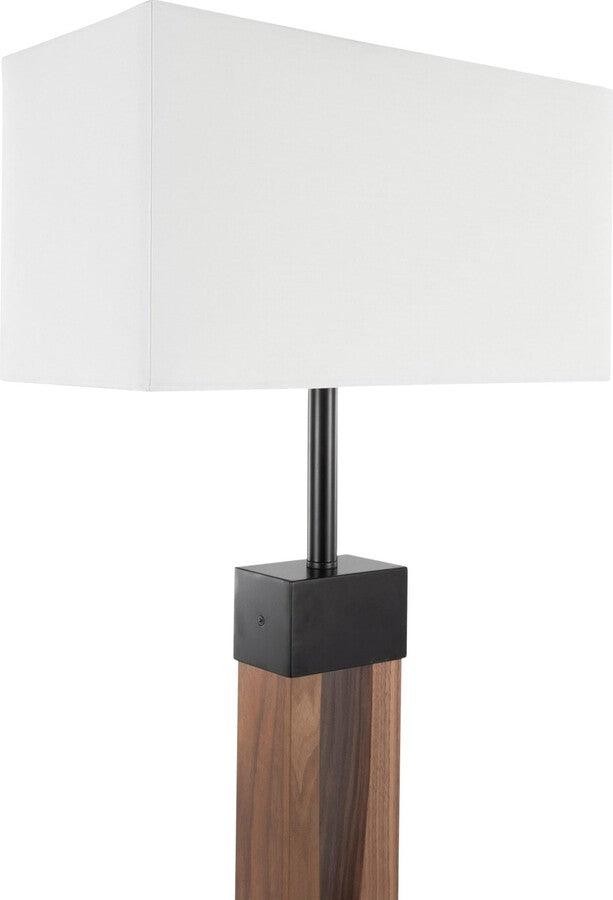 Lumisource Floor Lamps - Live Edge Contemporary Floor Lamp In Black Steel & Walnut Wood With White Shade