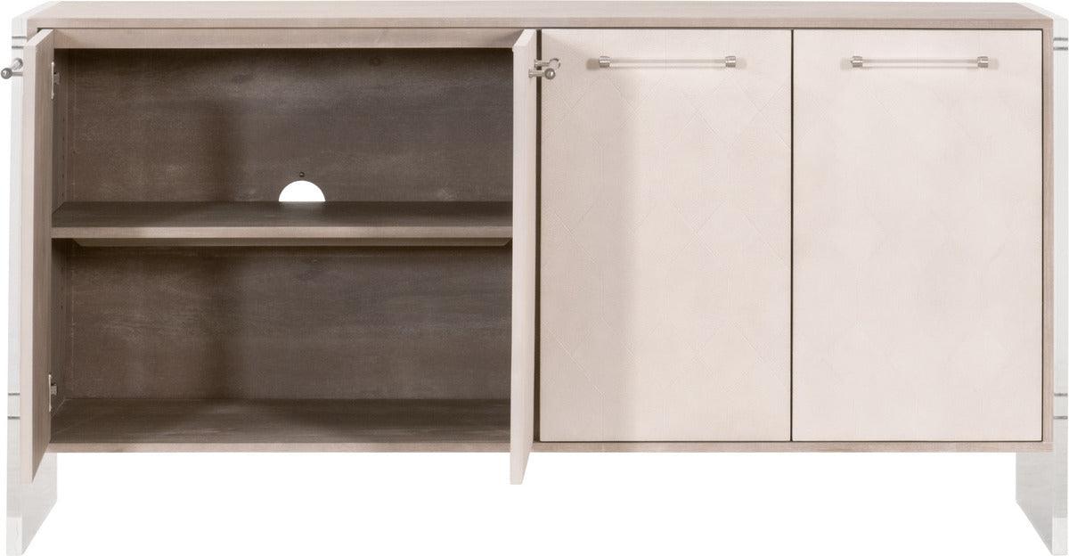 Essentials For Living TV & Media Units - Lorin Shagreen Media Sideboard White Shagreen, Natural Gray Acacia, Lucite, Brushed Silver
