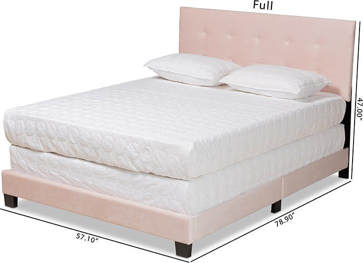 Wholesale Interiors Beds - Caprice Modern and Contemporary Glam Light Pink Velvet Fabric Upholstered Queen Size Panel Bed