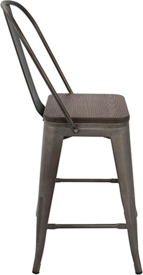 Lumisource Barstools - Oregon Industrial High Back Counter Stool in Antique and Espresso - Set of 2