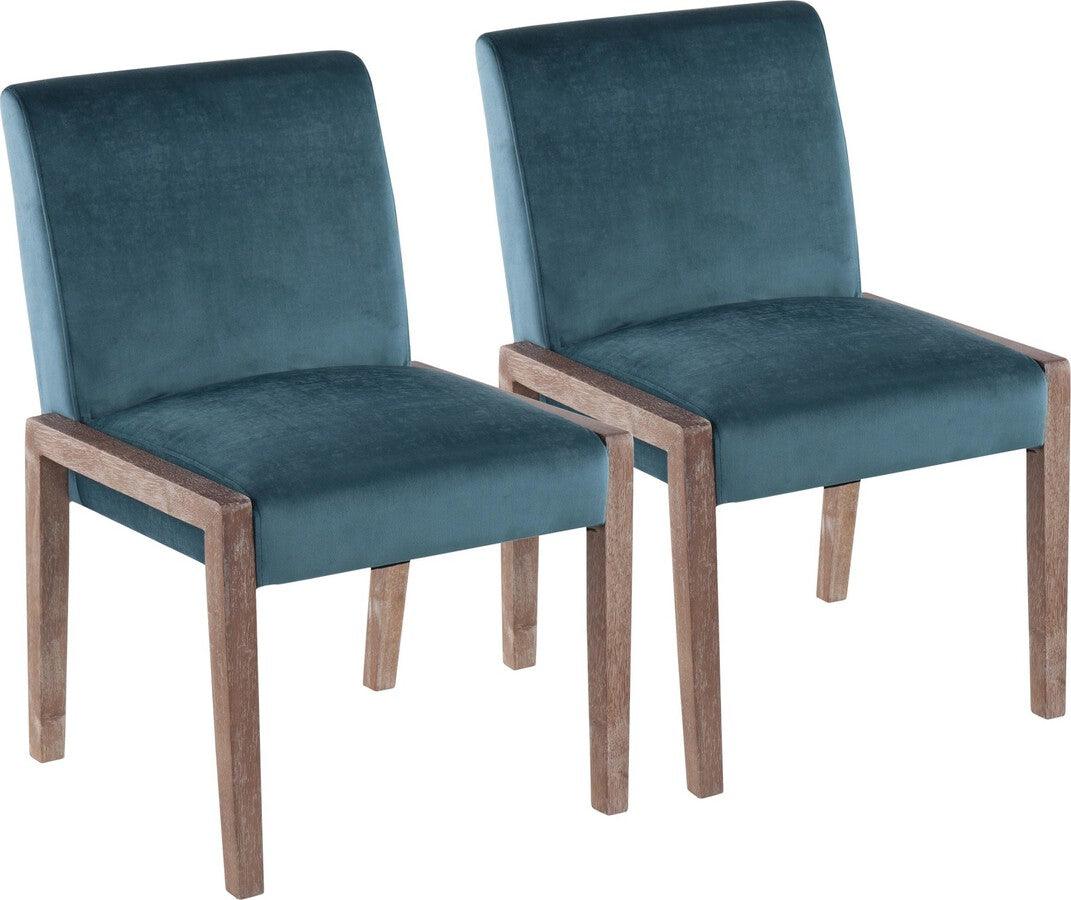 Lumisource Accent Chairs - Carmen Contemporary Chair In White Washed Wood & Crushed Teal Velvet (Set of 2)