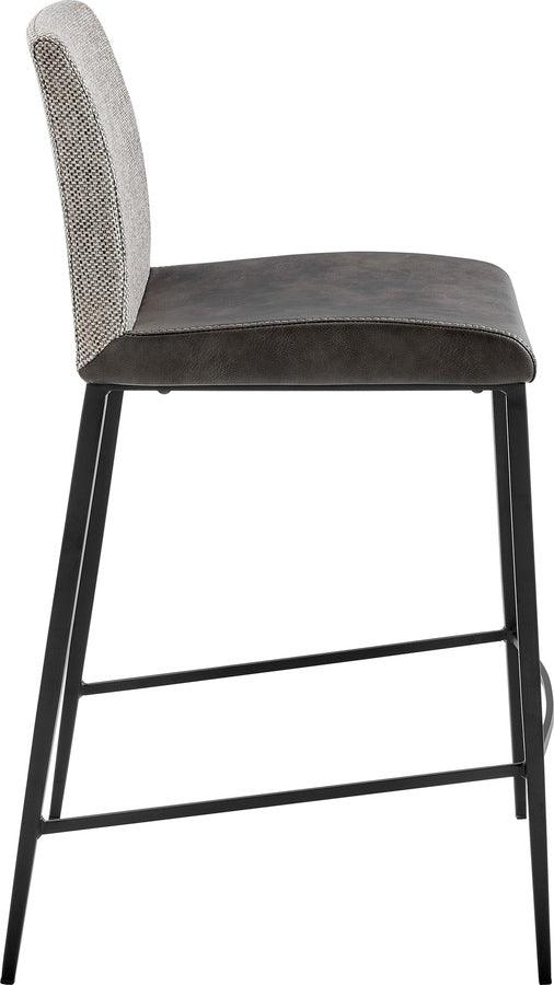 Euro Style Barstools - Rasmus-C Counter Stool with Dark Gray Leatherette and Light Gray Fabric with Matte Black Legs - Set