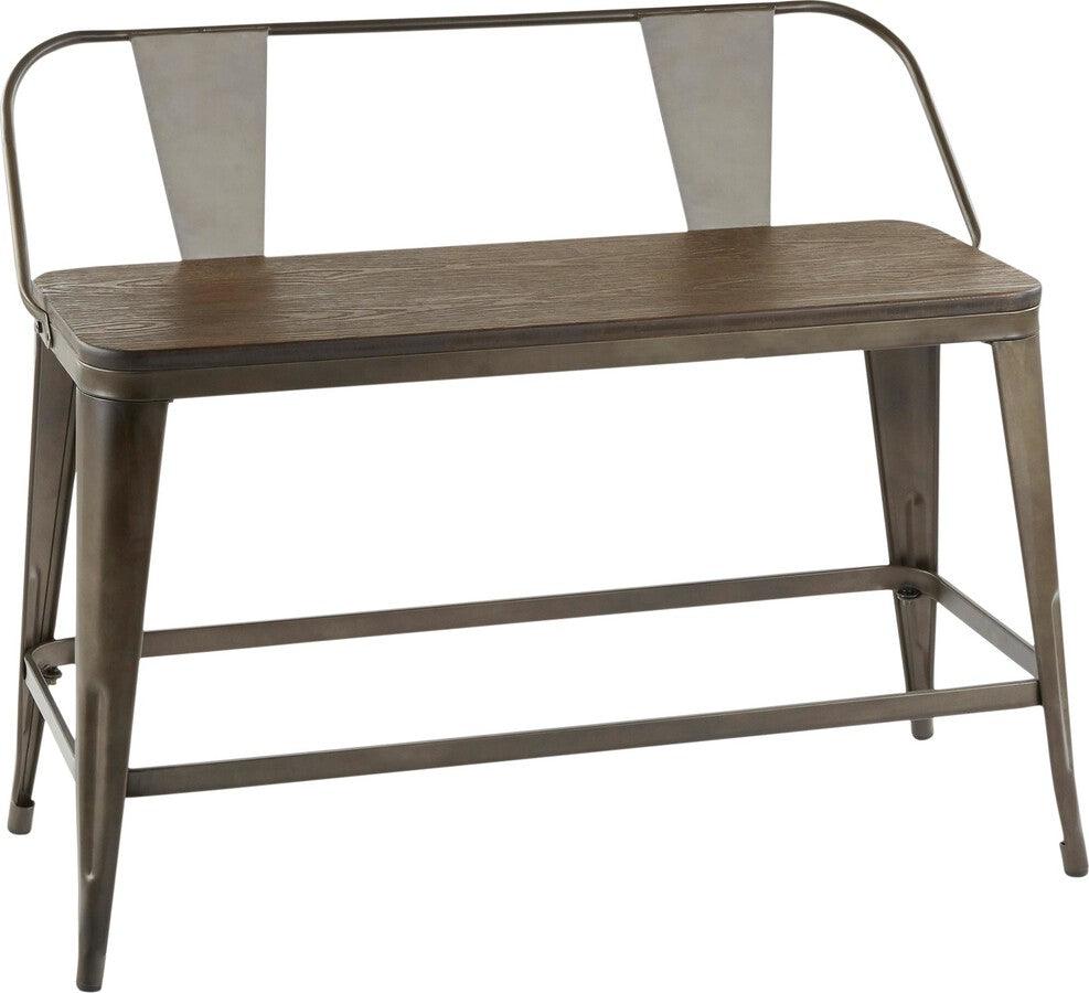 Lumisource Benches - Oregon Industrial Counter Bench in Antique Metal and Espresso Wood-Pressed Grain Bamboo