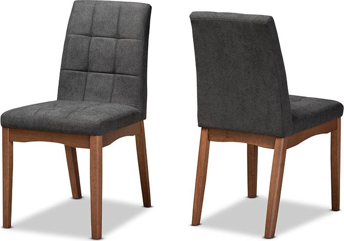 Wholesale Interiors Dining Chairs - Tara Mid-Century Modern Grey Fabric and Brown Finished Wood 2-Piece Dining Chair Set