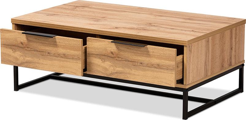 Wholesale Interiors Coffee Tables - Franklin Oak Brown Finished Wood and Black Finished Metal 2-Drawer Coffee Table