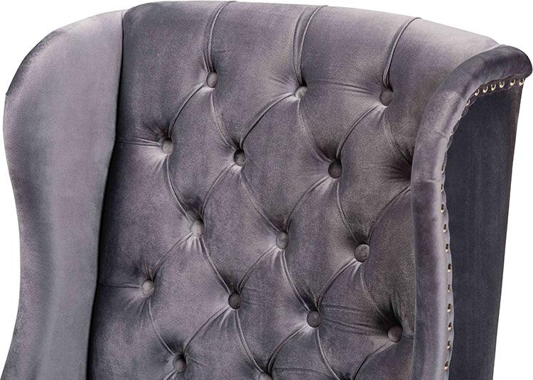 Wholesale Interiors Dining Chairs - Lamont Grey Velvet Fabric Upholstered and Dark Brown Finished Wood Wingback Dining Chair