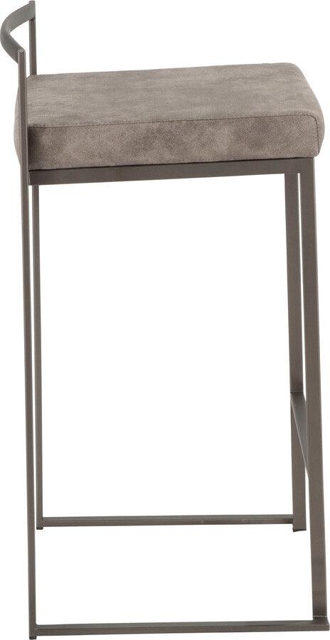 Lumisource Barstools - Fuji Industrial Stackable Counter Stool in Antique with Stone Cowboy Fabric Cushion - Set of 2