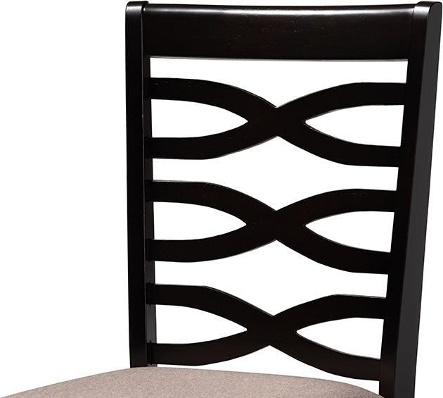 Wholesale Interiors Dining Sets - Mila Sand Fabric Upholstered Dark Brown Finished Wood 7-Piece Dining Set