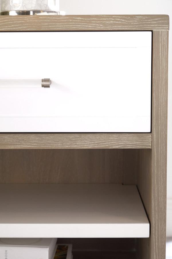 Essentials For Living Nightstands & Side Tables - Wrenn 1-Drawer Nightstand Natural Gray Acacia, Matte White, Brushed Stainless Steel