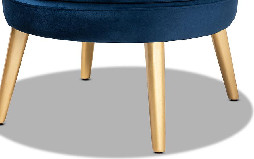 Wholesale Interiors Accent Chairs - Baptiste Glam and Luxe Navy Blue Velvet Fabric Upholstered and Gold Finished Wood Accent Chair
