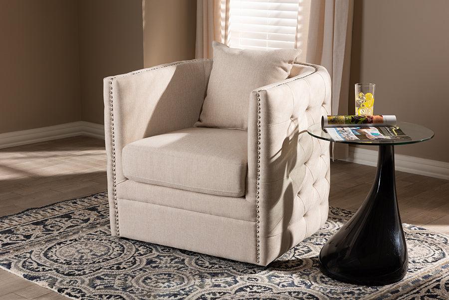 Wholesale Interiors Accent Chairs - Micah Modern And Contemporary Beige Fabric Upholstered Tufted Swivel Chair