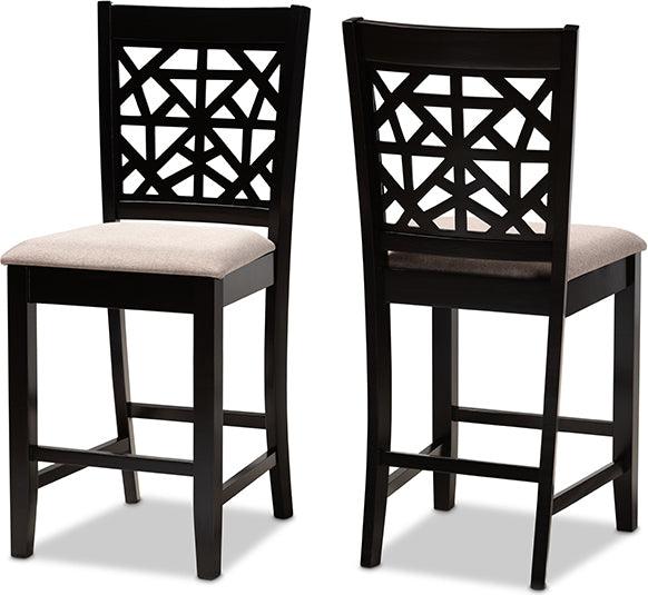 Wholesale Interiors Barstools - Devon Sand Fabric Upholstered And Espresso Brown Finished Wood 2-Piece Counter Height Pub Chair Set