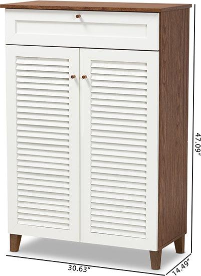Wholesale Interiors Shoe Storage - Coolidge Contemporary White and Walnut 5-Shelf Wood Shoe Storage Cabinet with Drawer