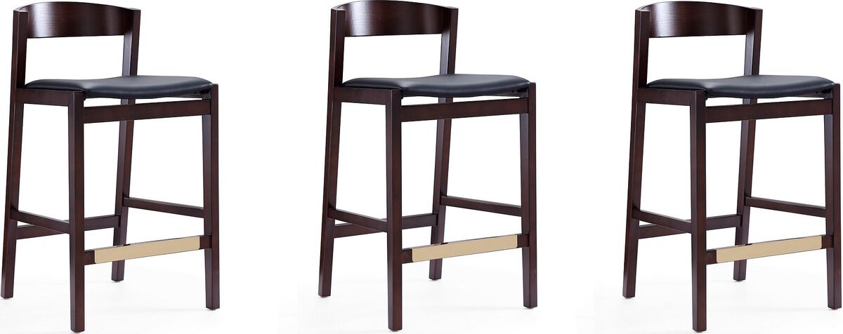 Manhattan Comfort Barstools - Klismos Counter Stool in Black and Dark Walnut (Set of 3)