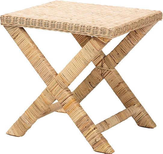 Wholesale Interiors Benches - Farica Modern Bohemian Natural Rattan And Mahogany Accent Bench
