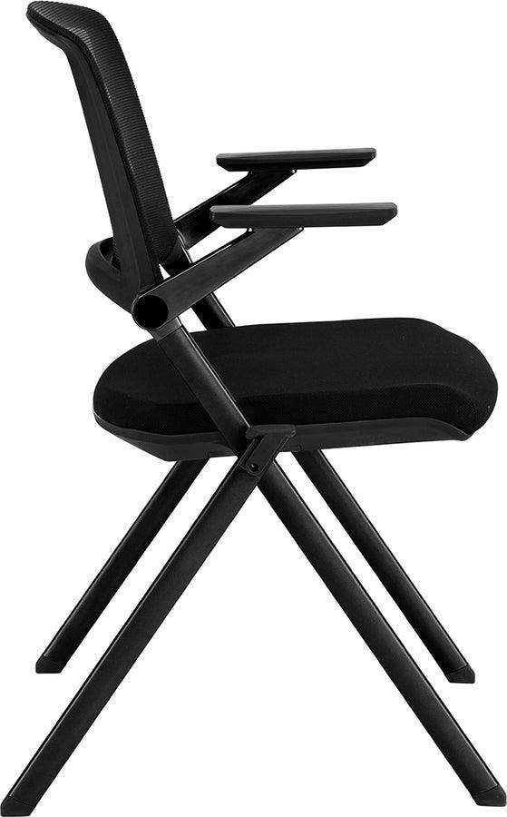 Euro Style Task Chairs - Hilma Stacking Visitor Chair in Black Seat Fabric and Mesh Back with Matte Black Frame - Set of 2