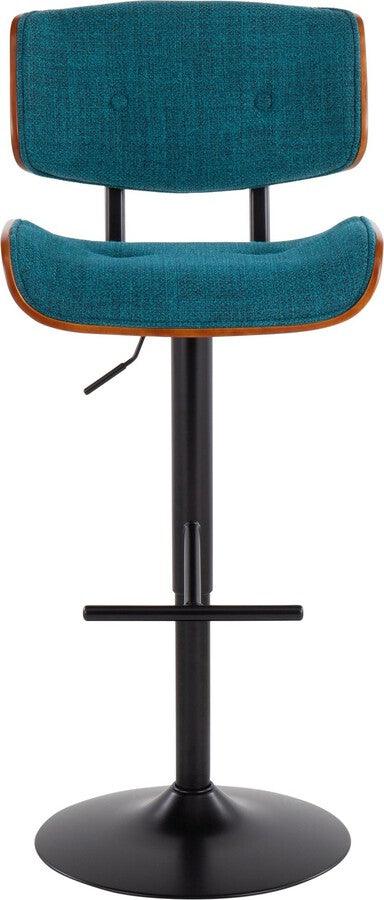 Lumisource Barstools - Lombardi Mid-Century Modern Barstool in Black Metal and Teal Noise Fabric with Walnut Wood Accent