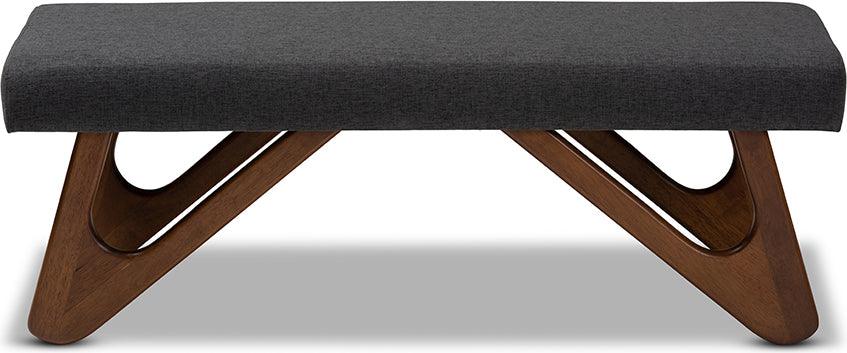 Wholesale Interiors Benches - Rika Mid-Century Modern Dark Grey Fabric Walnut Brown Boomerang Bench