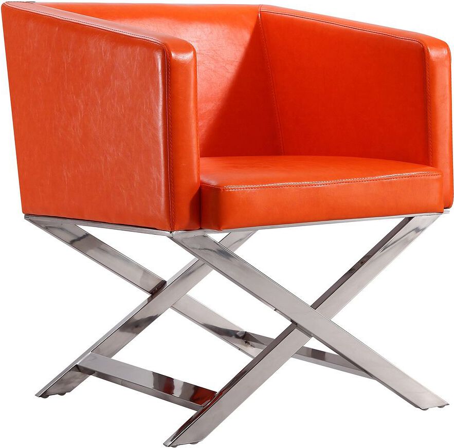 Manhattan Comfort Accent Chairs - Hollywood Orange and Polished Chrome Faux Leather Lounge Accent Chair