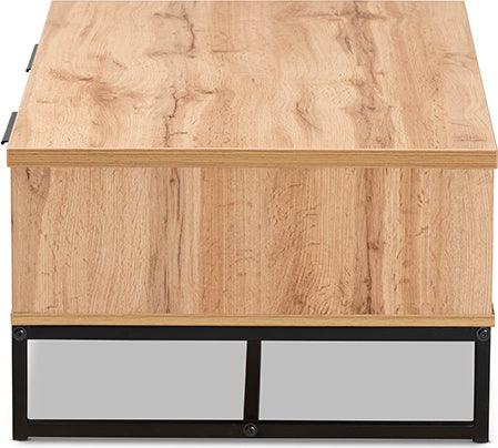 Wholesale Interiors Coffee Tables - Franklin Oak Brown Finished Wood and Black Finished Metal 2-Drawer Coffee Table