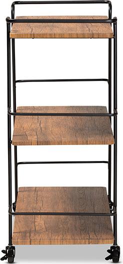 Wholesale Interiors Bar Units & Wine Cabinets - Bernard Rustic Industrial Black Metal and Walnut Finishe Wood 3-Tier Mobile Wine Bar Cart