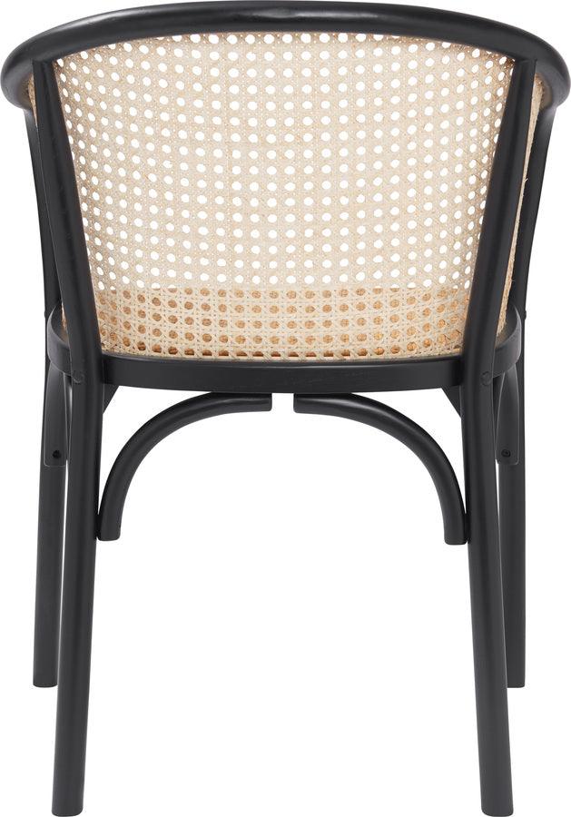 Euro Style Dining Chairs - Elsy Armchair in Black with Natural Rattan Seat