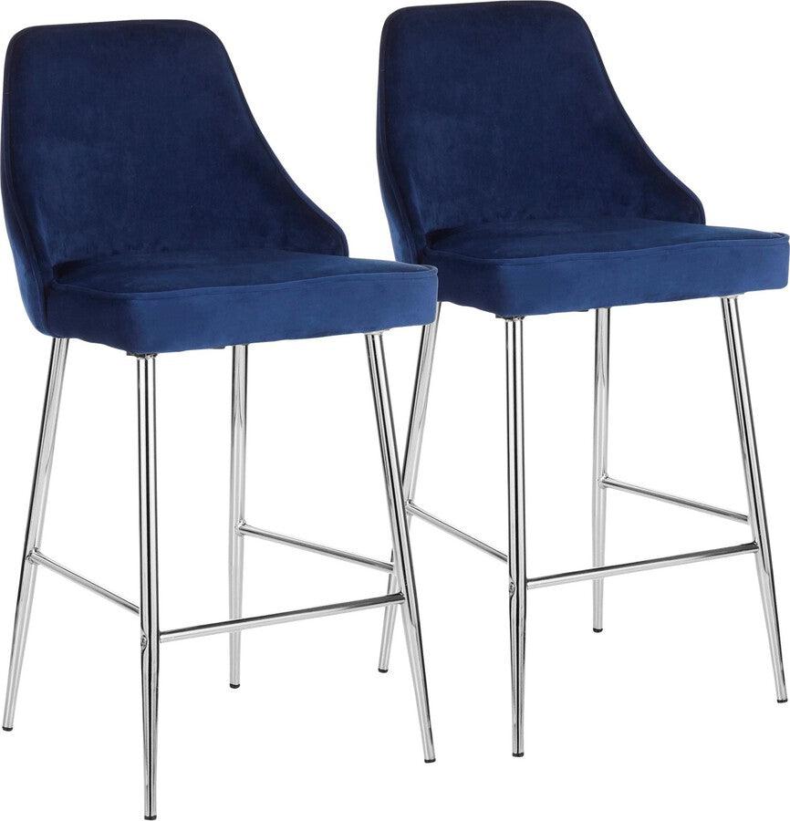 Lumisource Barstools - Marcel Contemporary Counter Stool in Chrome and Navy Blue Velvet - Set of 2
