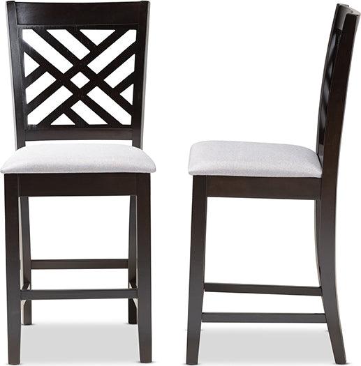 Wholesale Interiors Barstools - Caron Contemporary Gray Fabric Brown Finished Wood Counter Height Pub Chair Set of 2