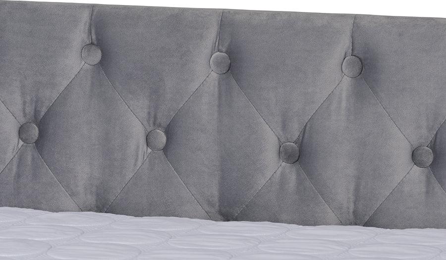 Wholesale Interiors Daybeds - Raphael Grey Velvet Fabric Upholstered Queen Size Daybed with Trundle