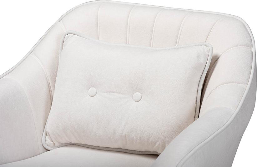 Wholesale Interiors Accent Chairs - Valentina Beige Velvet Fabric Upholstered and Natural Wood Finished Armchair