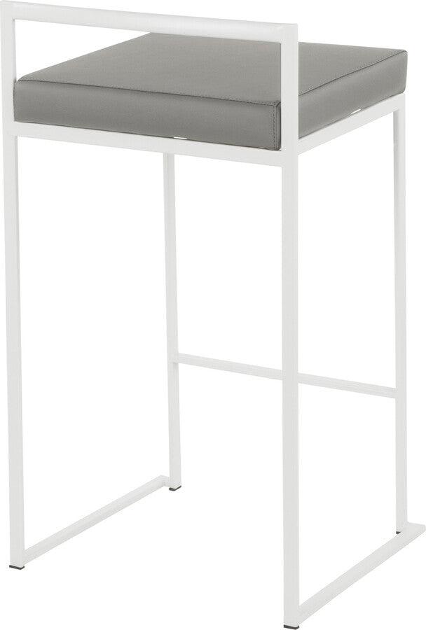Lumisource Barstools - Fuji Contemporary Stackable Counter Stool in White with Grey Faux Leather Cushion - Set of 2