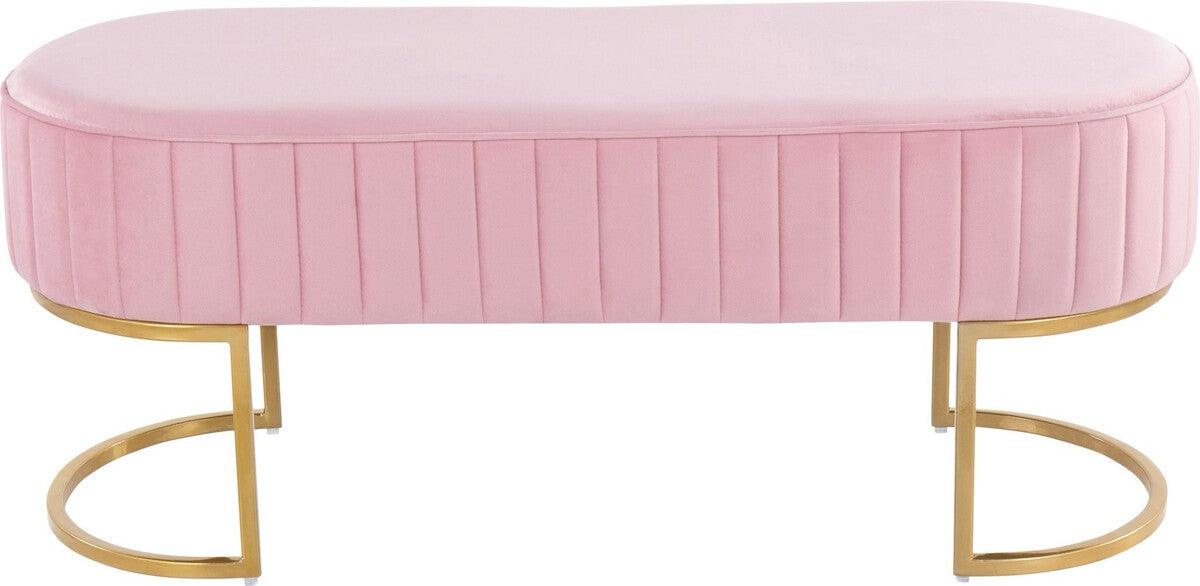 Lumisource Benches - Demi Glam Pleated Bench in Gold Steel and Pink Velvet