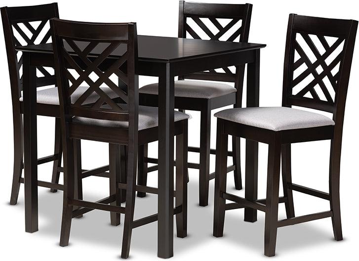 Wholesale Interiors Dining Sets - Caron Contemporary Gray Fabric Upholstered Brown Finished 5-Piece Wood Pub Set