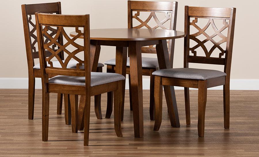 Wholesale Interiors Dining Sets - Mya Grey Fabric Upholstered and Walnut Brown Finished Wood 5-Piece Dining Set