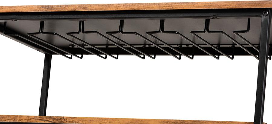 Wholesale Interiors Bar Units & Wine Cabinets - Dania Antique Vintage Industrial Black Metal and Walnut Finished Wood Mobile Wine Bar Cart