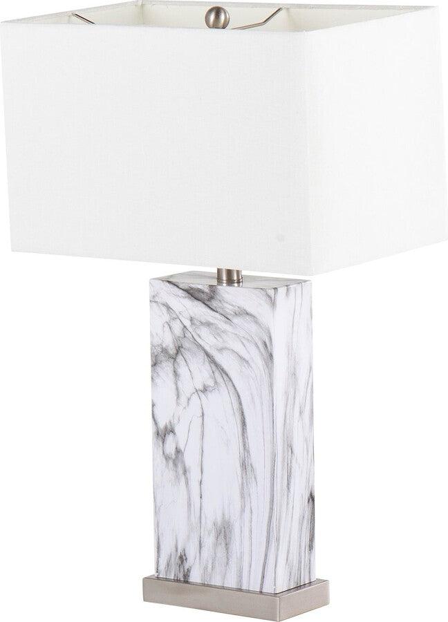 Lumisource Table Lamps - Cory Contemporary Table Lamp In White Marble & Stainless Steel With White Linen Shade