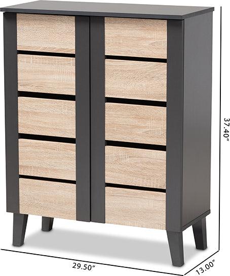 Wholesale Interiors Shoe Storage - Melle Contemporary Oak Brown and Gray 2-Door Wood Entryway Shoe Storage Cabinet