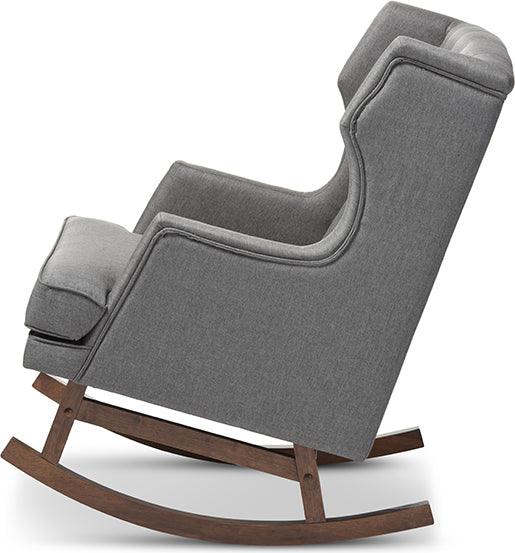 Wholesale Interiors Rocking Chairs - Iona Mid-century Retro Modern Grey Fabric Button-tufted Wingback Rocking Chair