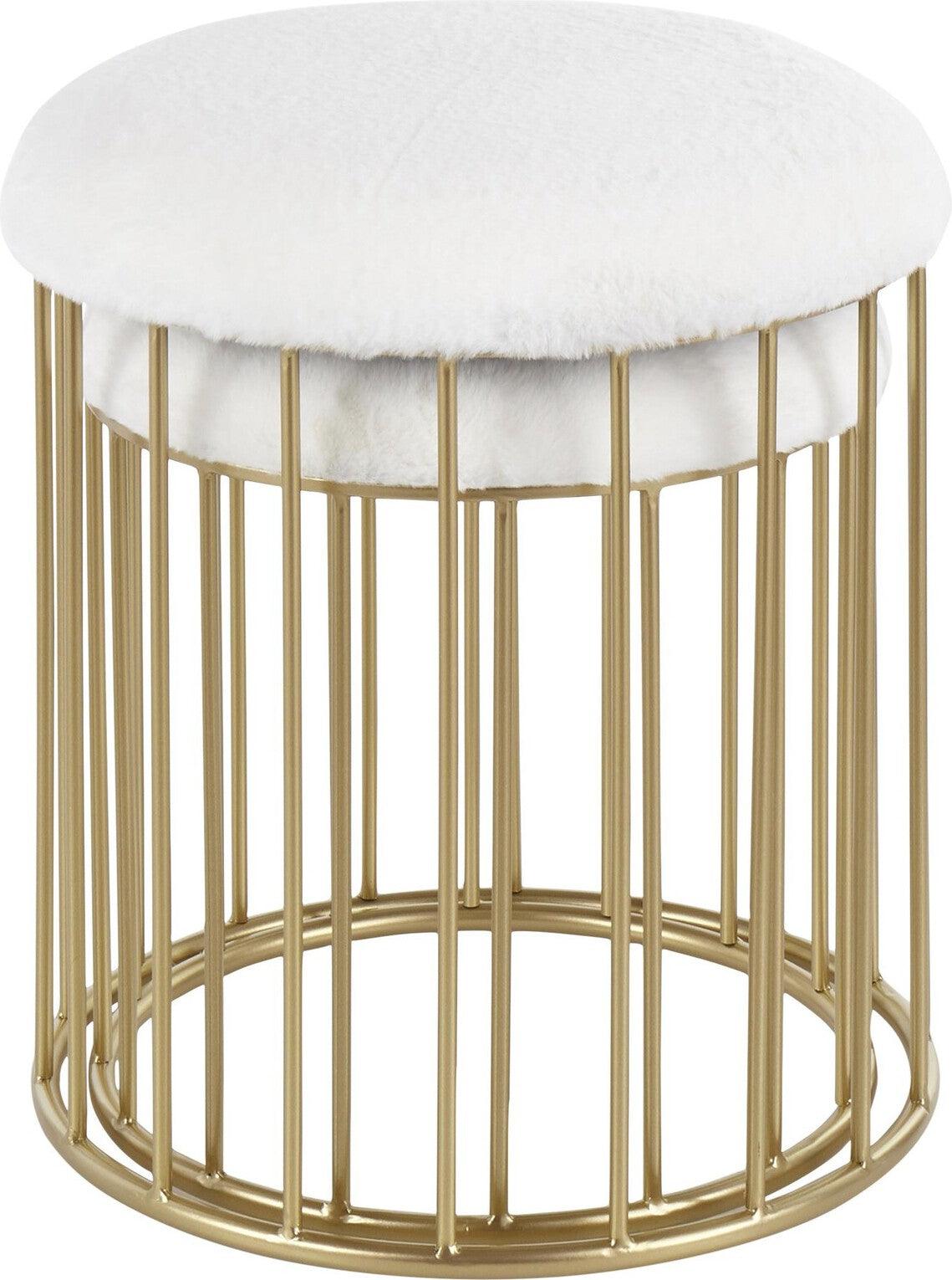 Lumisource Ottomans & Stools - Canary Contemporary Nesting Ottoman Set Gold Metal & White Plush Fabric