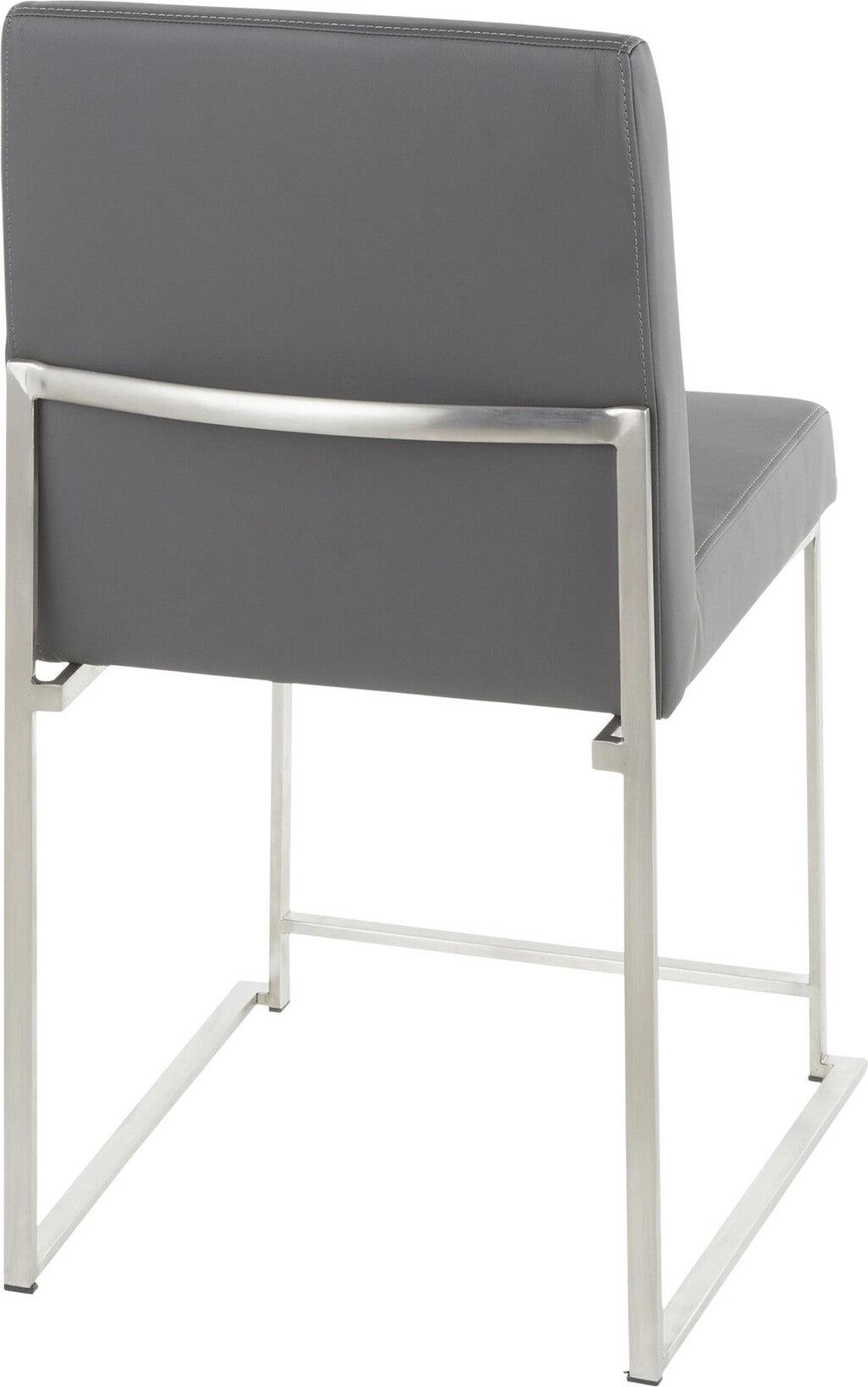 Lumisource Dining Chairs - High Back Fuji Contemporary Dining Chair in Stainless Steel and Grey Faux Leather (Set of 2)