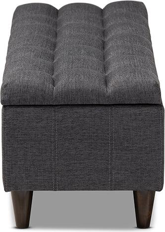 Wholesale Interiors Ottomans & Stools - Brette Mid-Century Charcoal Fabric Upholstered Dark Brown Finished Wood Storage Bench Ottoman