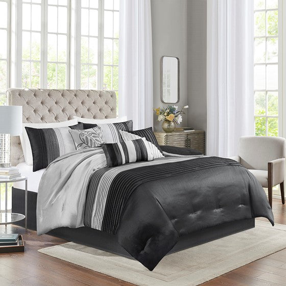 Olliix.com Comforters & Blankets - 7 Piece Comforter Set Black Cal King