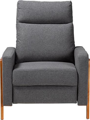 Wholesale Interiors Accent Chairs - Halstein Mid-Century Modern Grey Fabric & Walnut Brown Finished Wood Lounge Chair