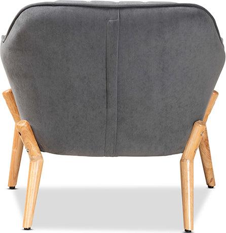 Wholesale Interiors Accent Chairs - Valentina Grey Velvet Fabric Upholstered and Natural Wood Finished Armchair