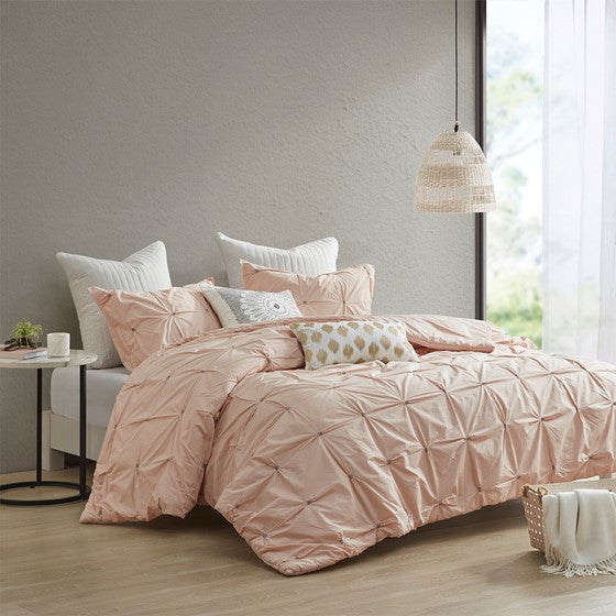 Olliix.com Comforters & Blankets - 3 Piece Elastic Embroidered Cotton Comforter Set Blush Cal King