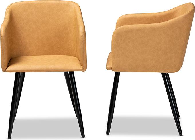 Wholesale Interiors Dining Chairs - Eris Mid-Century Contemporary Tan Faux Leather Upholstered and Black Metal 2-Piece Dining Chair Set