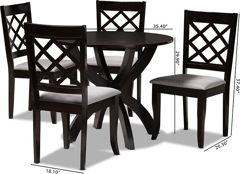 Wholesale Interiors Dining Sets - Savina Grey Fabric Upholstered and Dark Brown Finished Wood 5-Piece Dining Set
