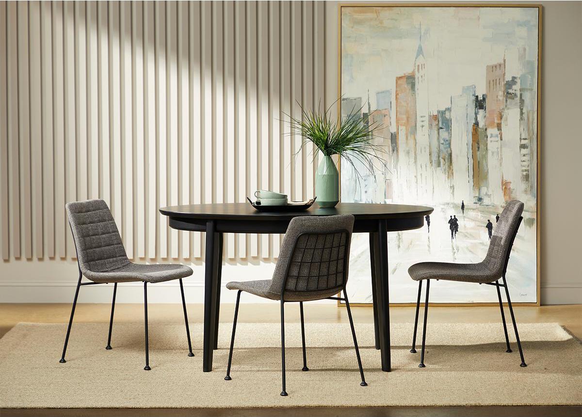 Euro Style Dining Chairs - Elma Side Chair in Light Gray Fabric with Matte Black Frame and Legs - Set Of 2